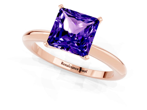 Rose gold Princess Cut Tanzanite Solitaire Ring with Six-Prong Setting and Classic Band_1