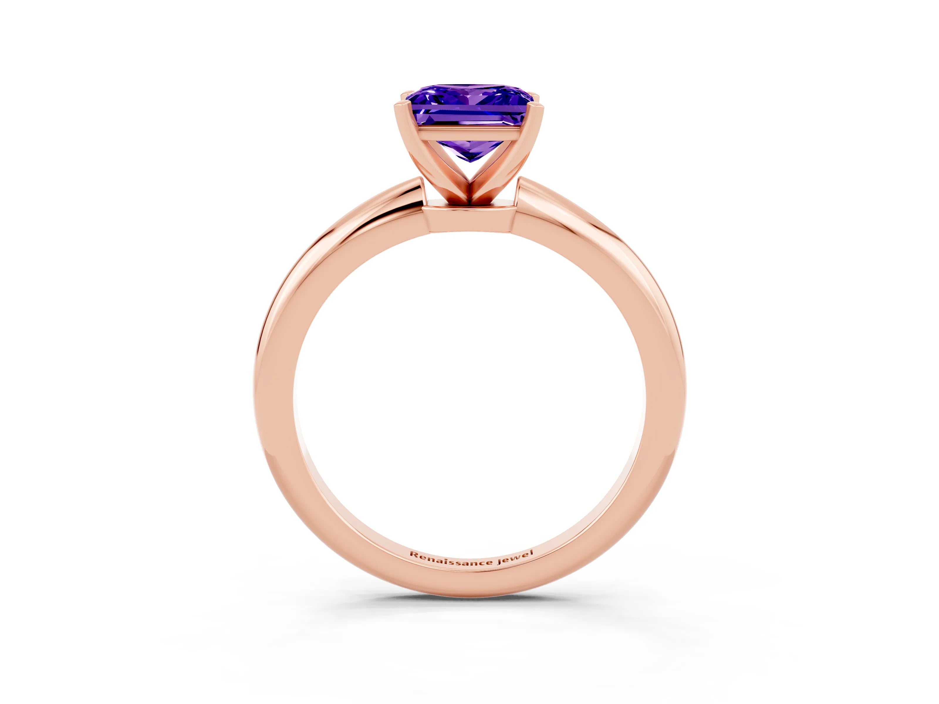 Rose gold Princess Cut Tanzanite Solitaire Ring with Six-Prong Setting and Classic Band_3