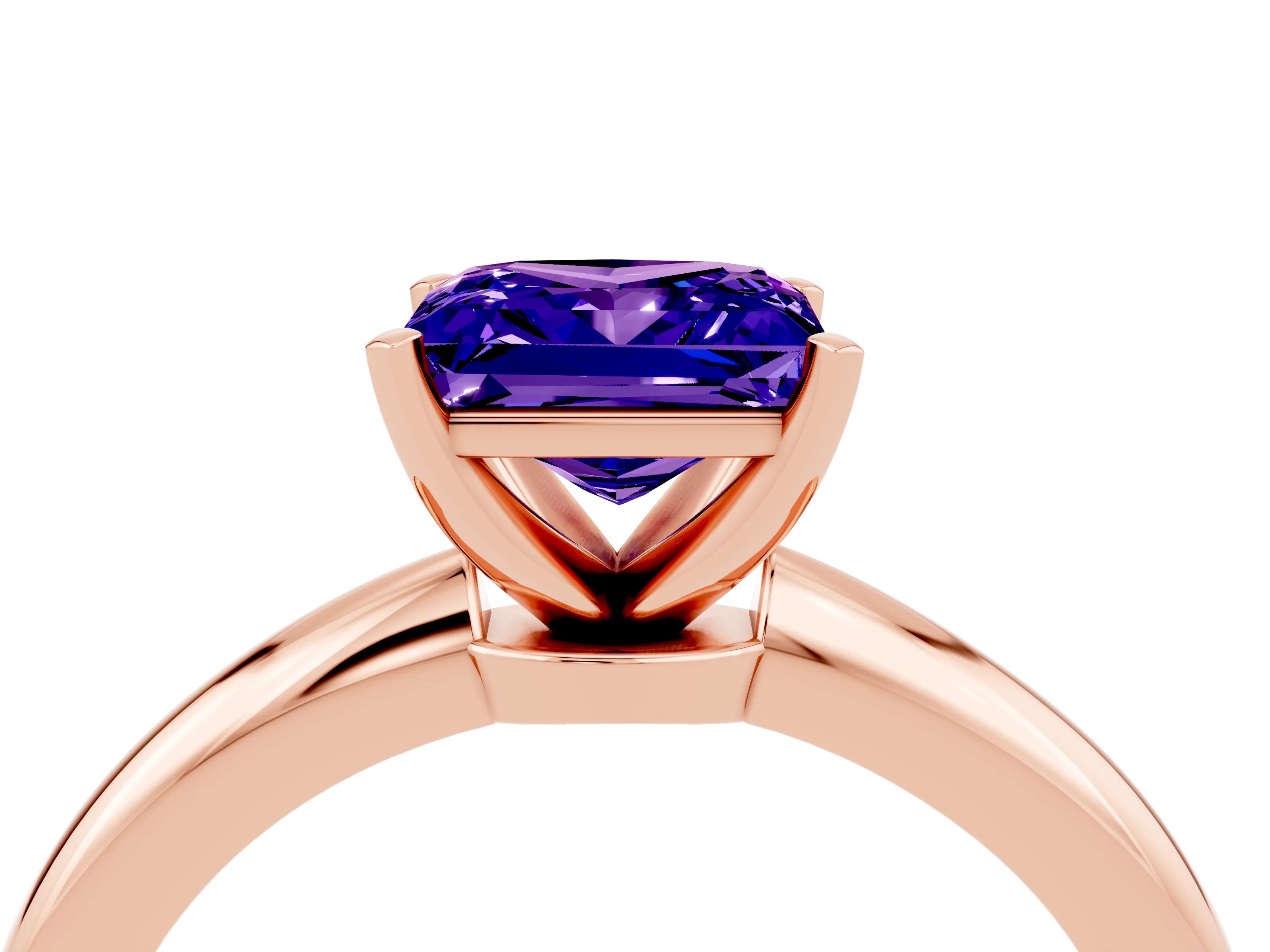 Rose gold Princess Cut Tanzanite Solitaire Ring with Six-Prong Setting and Classic Band_4