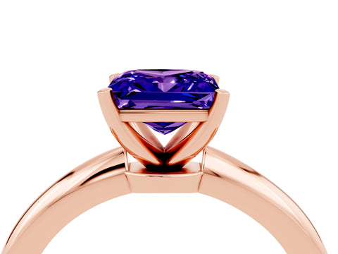 Rose gold Princess Cut Tanzanite Solitaire Ring with Six-Prong Setting and Classic Band_4