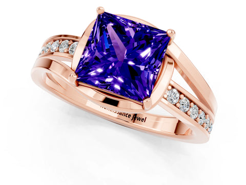 Rose gold Princess Cut Tanzanite Solitaire Ring with Split Shank and Prong Setting_1
