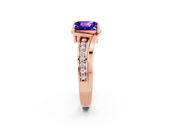 Rose gold Princess Cut Tanzanite Solitaire Ring with Split Shank and Prong Setting