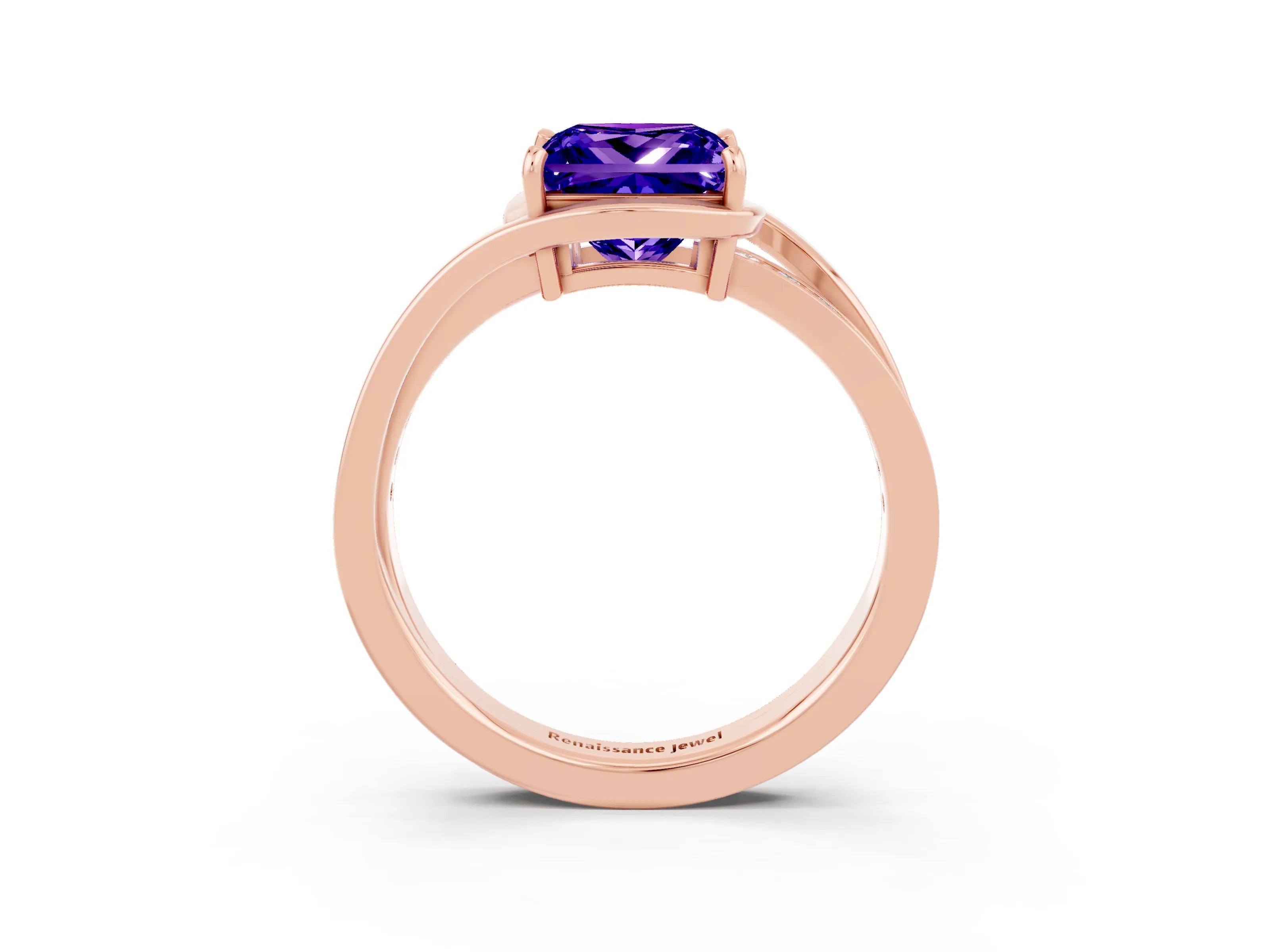 Rose gold Princess Cut Tanzanite Solitaire Ring with Split Shank and Prong Setting_3