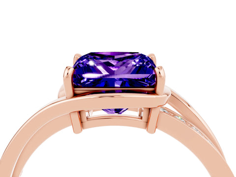 Rose gold Princess Cut Tanzanite Solitaire Ring with Split Shank and Prong Setting_4