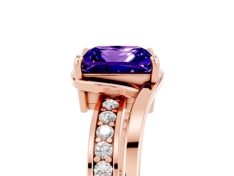 Rose gold Princess Cut Tanzanite Solitaire Ring with Split Shank and Prong Setting_5