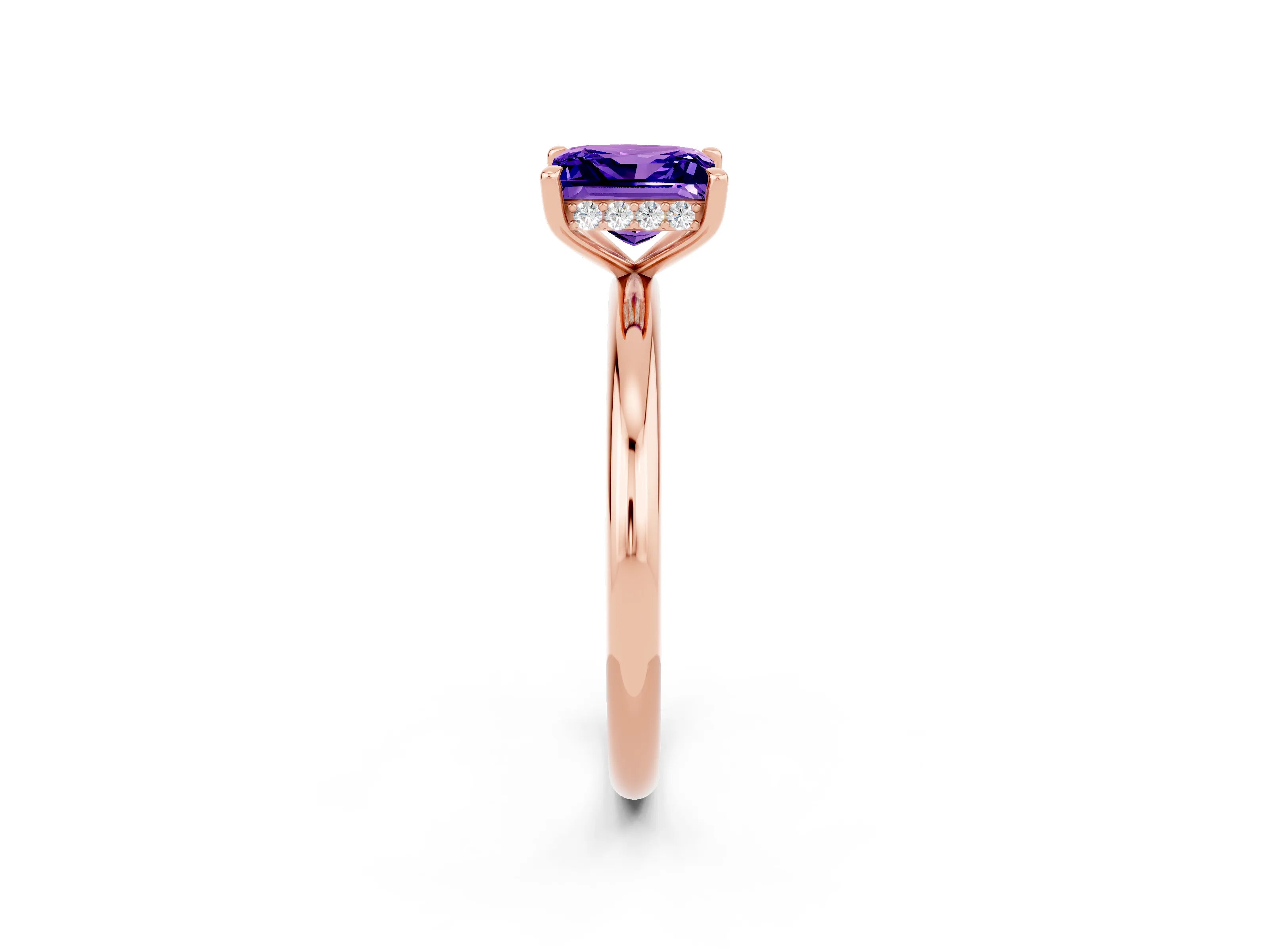 Rose gold Princess Cut Tanzanite Solitaire Ring with Thin Band and Four-Prong Setting_2
