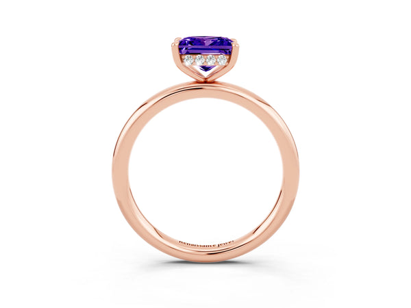 Rose gold Princess Cut Tanzanite Solitaire Ring with Thin Band and Four-Prong Setting