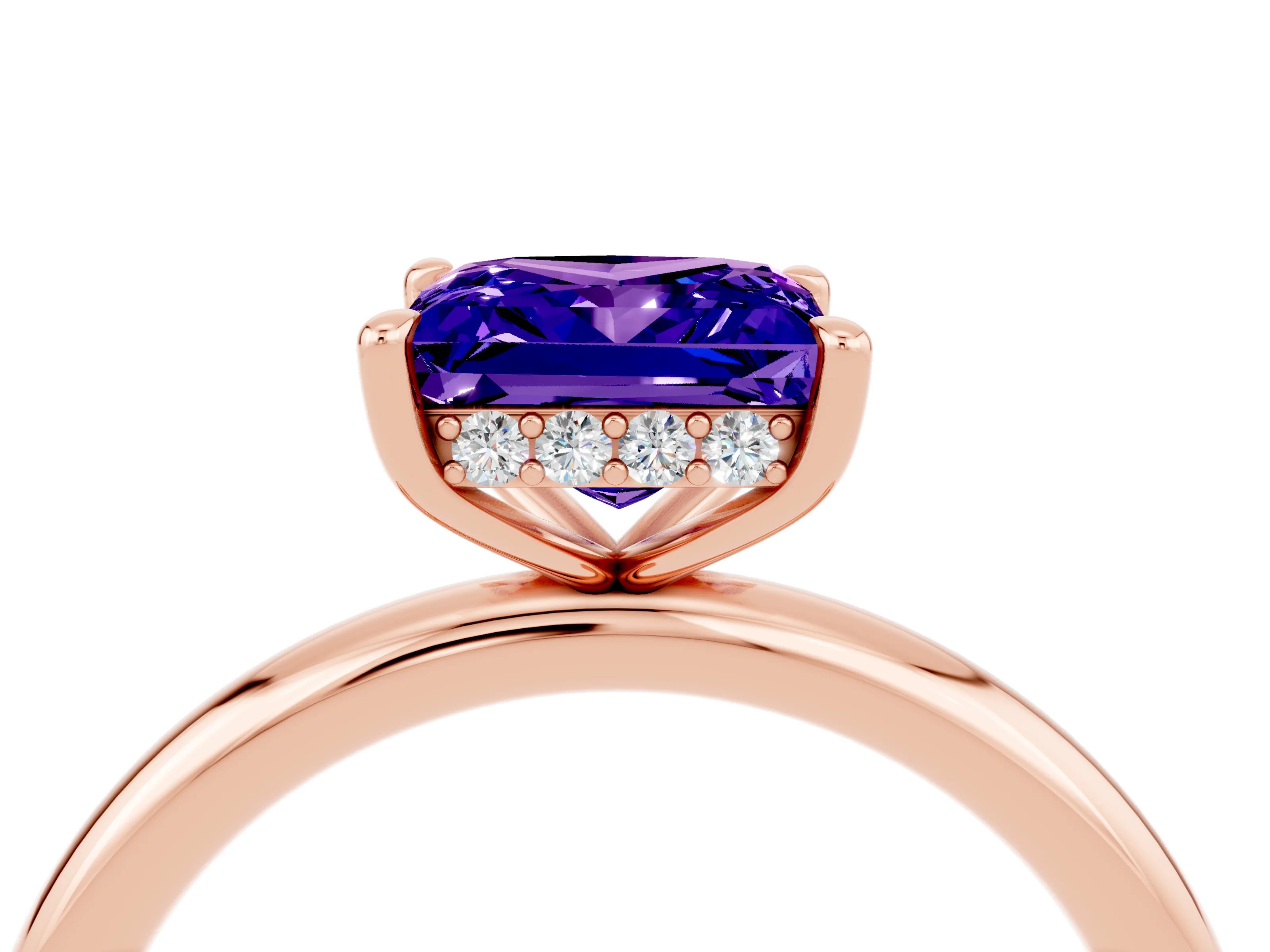 Rose gold Princess Cut Tanzanite Solitaire Ring with Thin Band and Four-Prong Setting_4