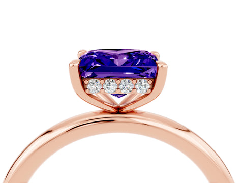 Rose gold Princess Cut Tanzanite Solitaire Ring with Thin Band and Four-Prong Setting_4