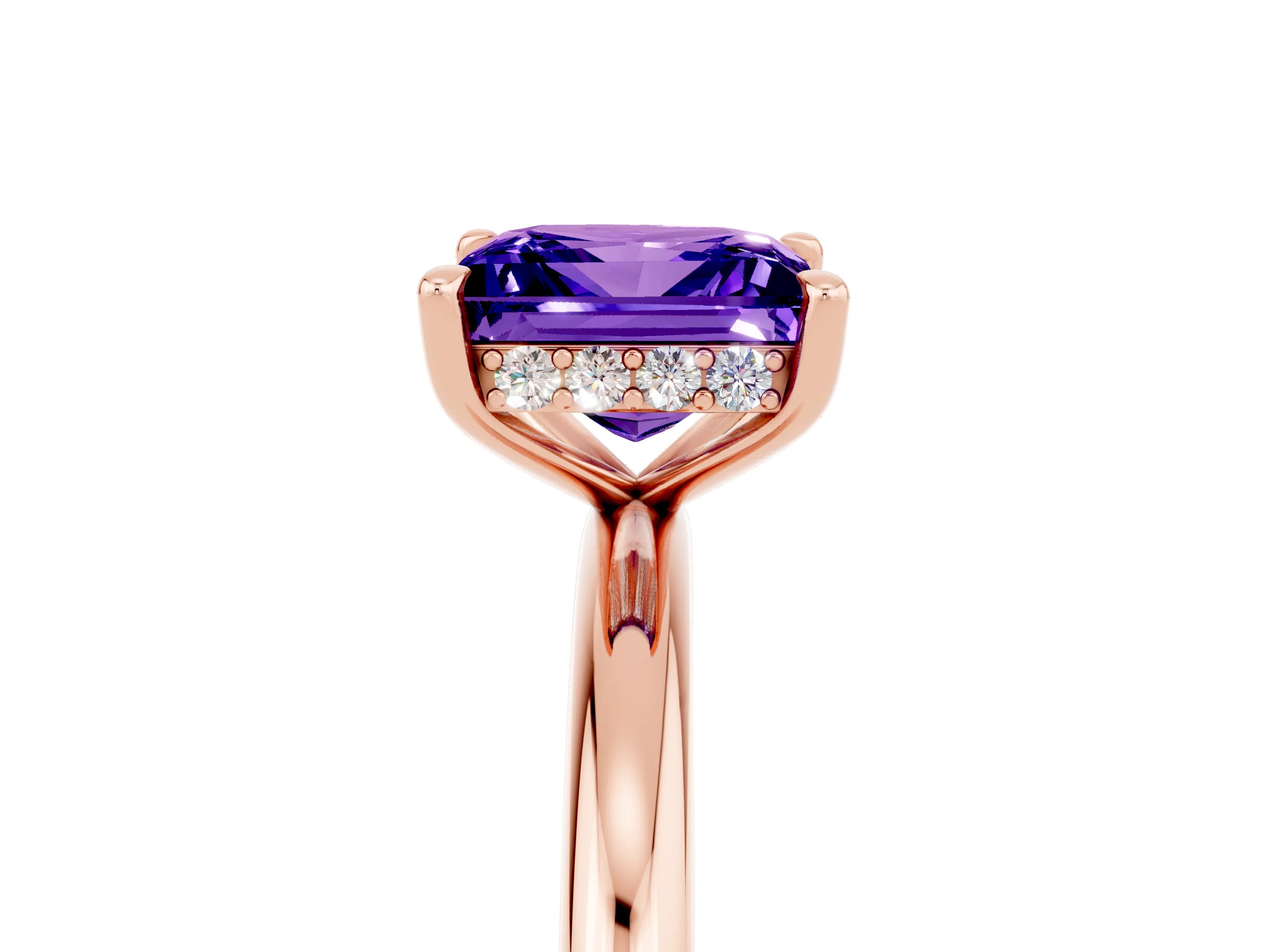 Rose gold Princess Cut Tanzanite Solitaire Ring with Thin Band and Four-Prong Setting_5