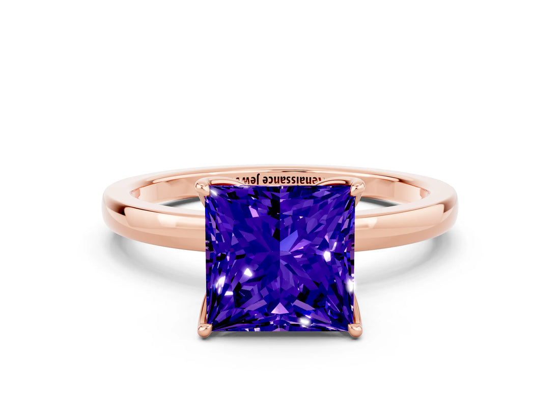 Rose gold Princess Cut Tanzanite Solitaire Ring with Thin Band and Prong Setting_12