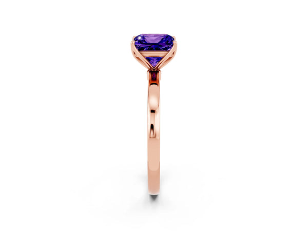 Rose gold Princess Cut Tanzanite Solitaire Ring with Thin Band and Prong Setting