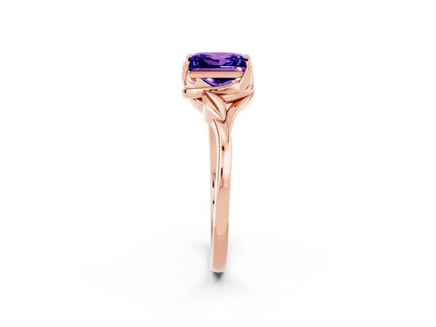 Rose gold Princess Cut Tanzanite Solitaire Ring with Twist Band and Four-Prong Setting_26