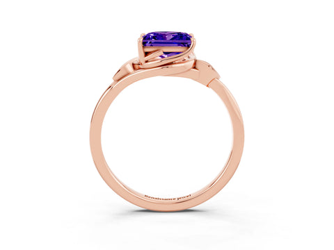 Rose gold Princess Cut Tanzanite Solitaire Ring with Twist Band and Four-Prong Setting_27