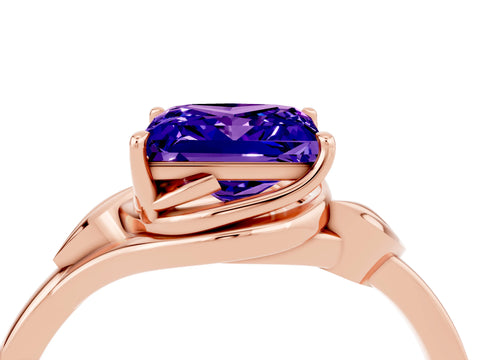 Rose gold Princess Cut Tanzanite Solitaire Ring with Twist Band and Four-Prong Setting_28