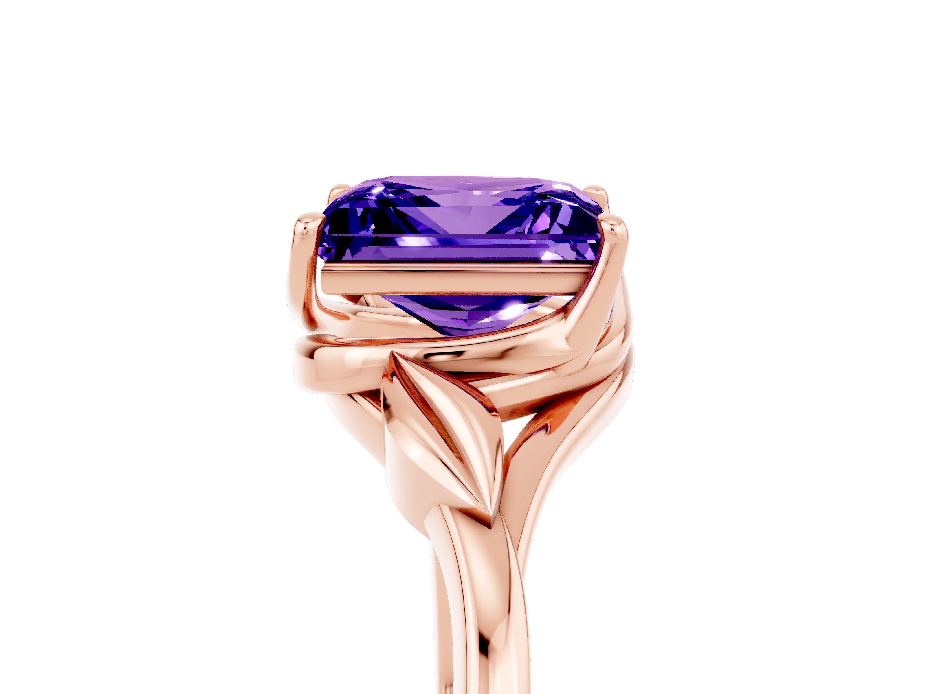 Rose gold Princess Cut Tanzanite Solitaire Ring with Twist Band and Four-Prong Setting_29