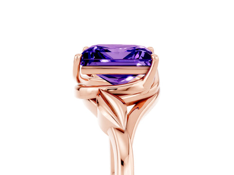 Rose gold Princess Cut Tanzanite Solitaire Ring with Twist Band and Four-Prong Setting_29