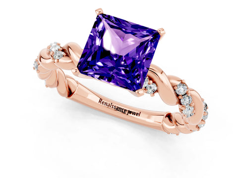 Rose gold Princess Cut Tanzanite Solitaire Ring with Twisted Band and Pavé Accents_1