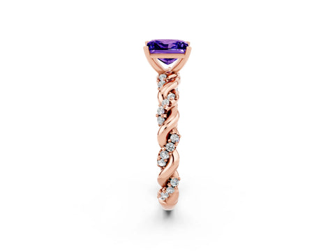 Rose gold Princess Cut Tanzanite Solitaire Ring with Twisted Band and Pavé Accents_2