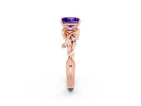 Rose gold Princess Cut Tanzanite Solitaire Ring with Twisted Band and Prong Setting_2
