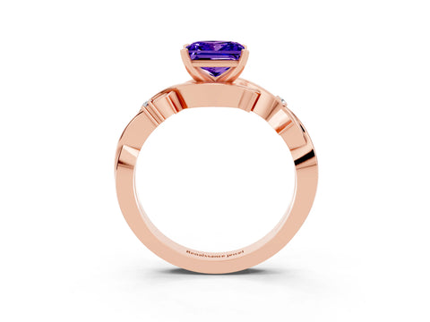 Rose gold Princess Cut Tanzanite Solitaire Ring with Twisted Band and Prong Setting_3
