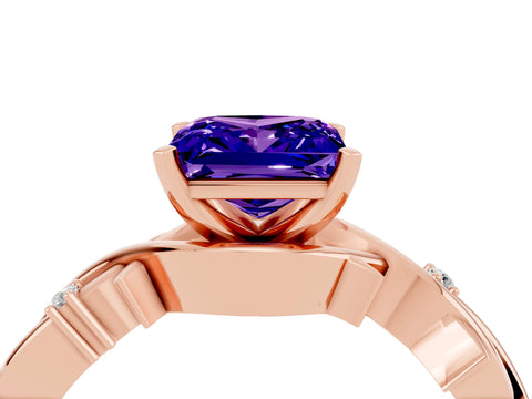 Rose gold Princess Cut Tanzanite Solitaire Ring with Twisted Band and Prong Setting_4