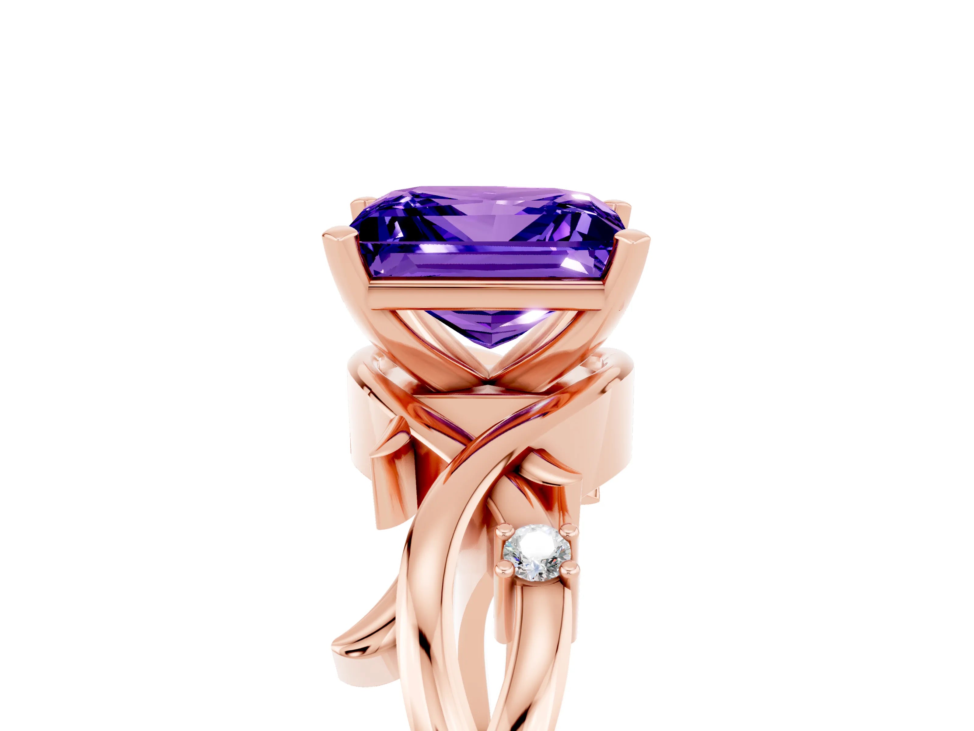 Rose gold Princess Cut Tanzanite Solitaire Ring with Twisted Band and Prong Setting_5