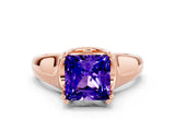 Rose gold Princess Cut Tanzanite Solitaire Ring with Wide Band and Prong Setting