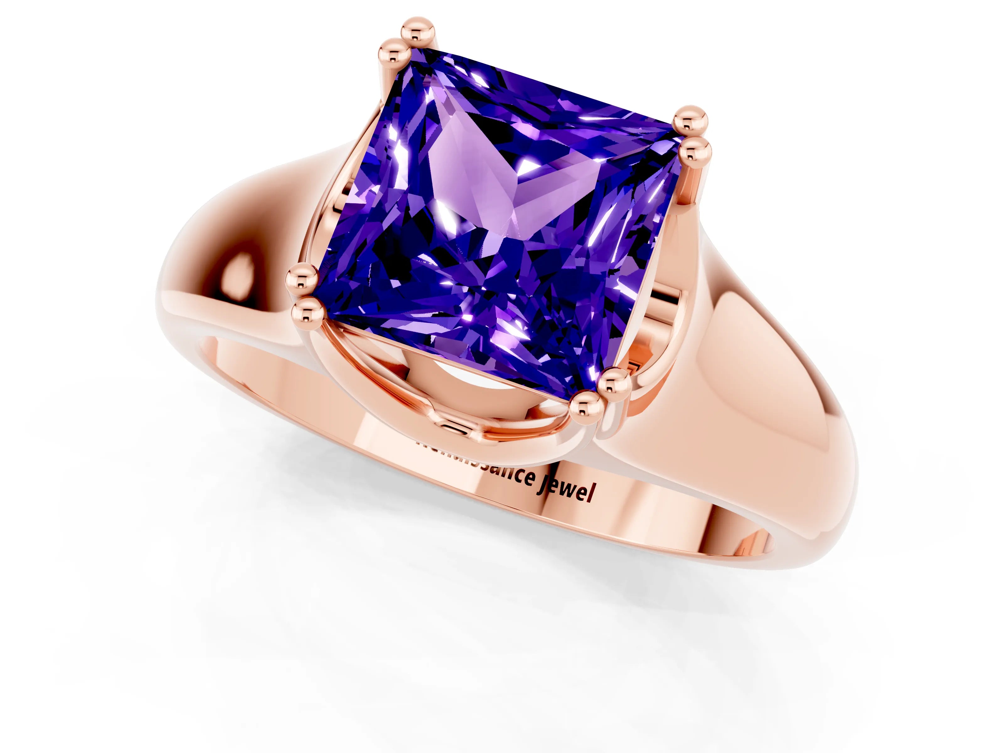 Rose gold Princess Cut Tanzanite Solitaire Ring with Wide Band and Prong Setting_1