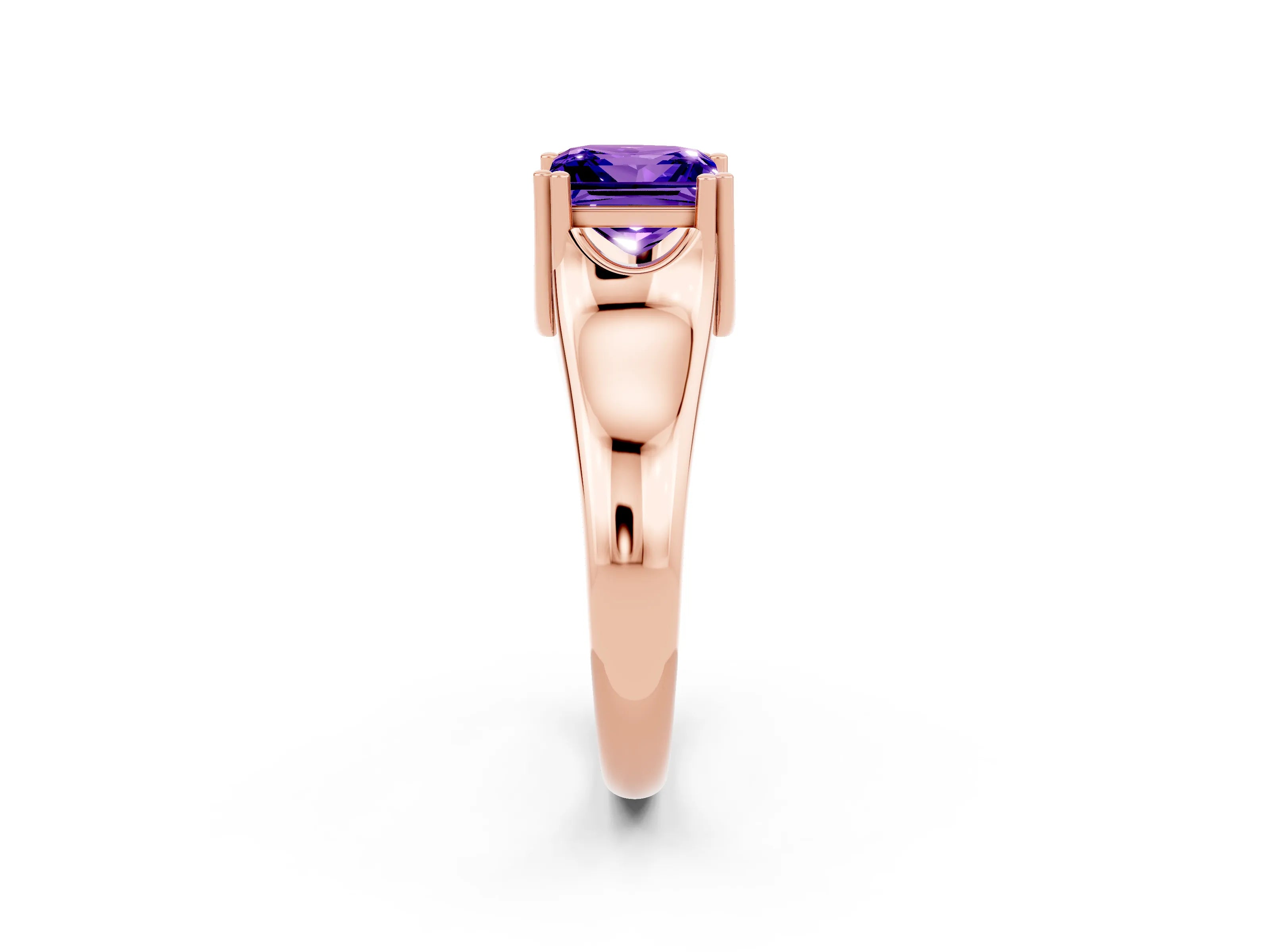Rose gold Princess Cut Tanzanite Solitaire Ring with Wide Band and Prong Setting_2