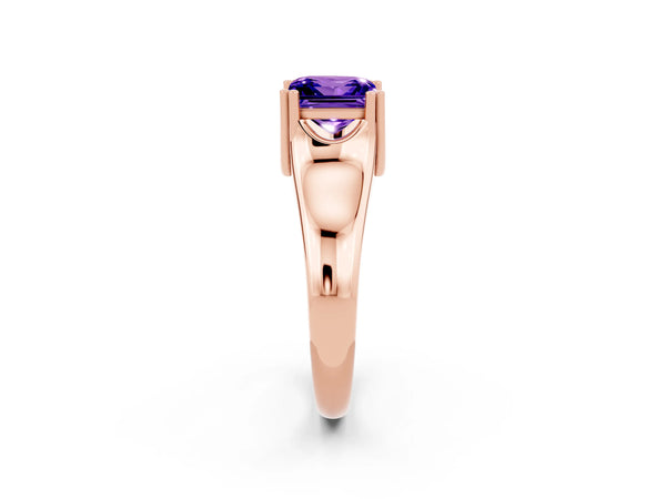 Rose gold Princess Cut Tanzanite Solitaire Ring with Wide Band and Prong Setting