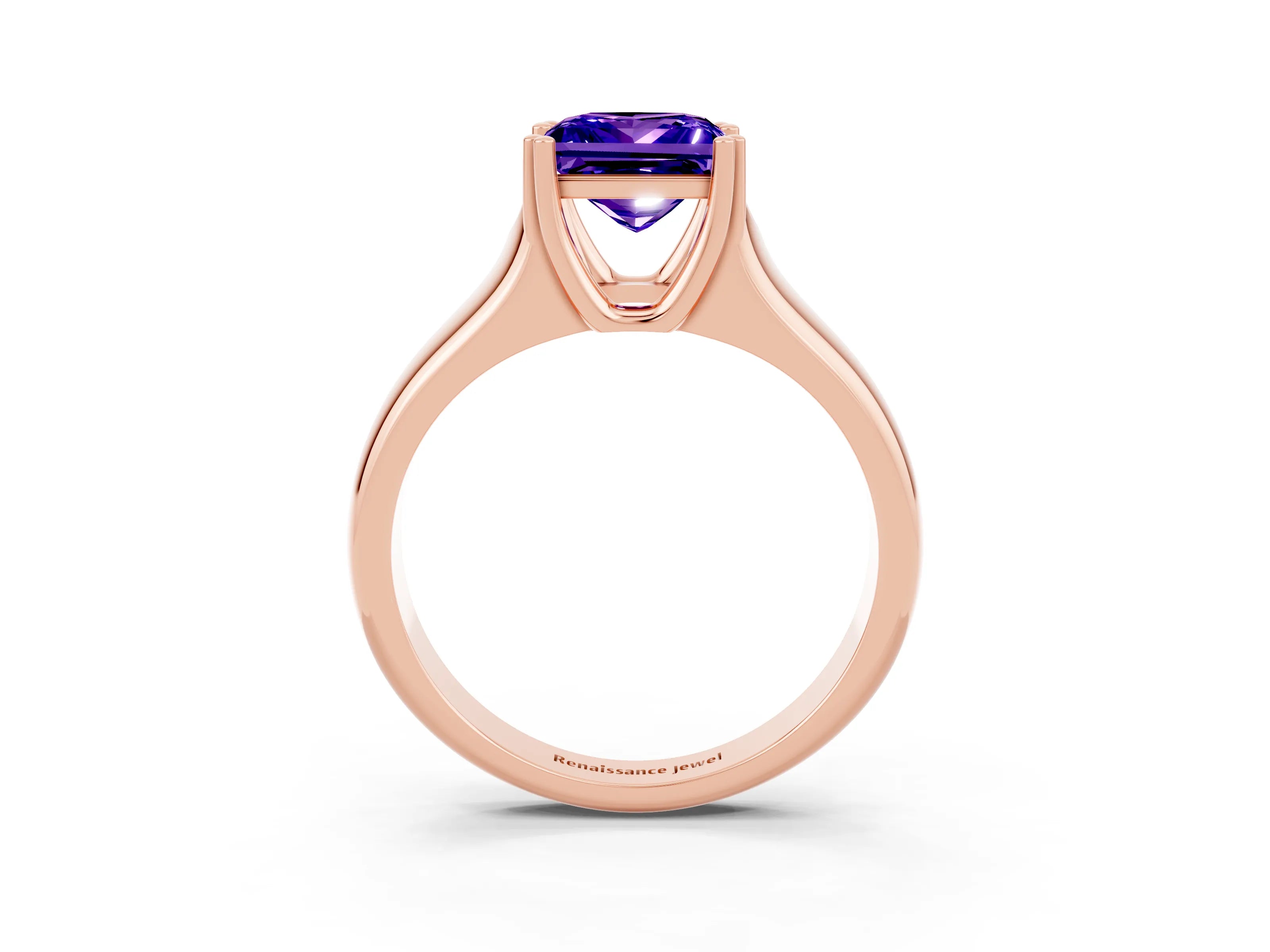 Rose gold Princess Cut Tanzanite Solitaire Ring with Wide Band and Prong Setting_3