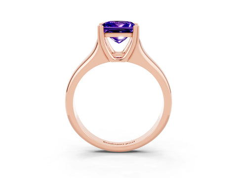Rose gold Princess Cut Tanzanite Solitaire Ring with Wide Band and Prong Setting_3