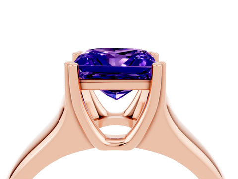 Rose gold Princess Cut Tanzanite Solitaire Ring with Wide Band and Prong Setting_4