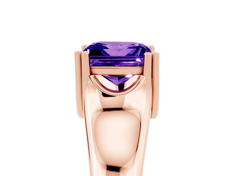 Rose gold Princess Cut Tanzanite Solitaire Ring with Wide Band and Prong Setting_5