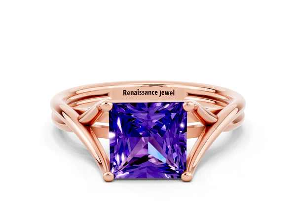 Rose gold Princess Cut Tanzanite Solitaire Twist Band Prong Setting Ring