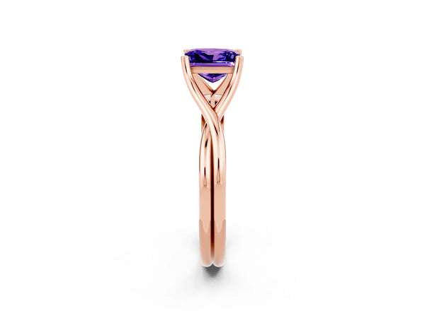 Rose gold Princess Cut Tanzanite Solitaire Twist Band Prong Setting Ring