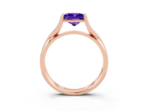 Rose gold Princess Cut Tanzanite Solitaire Twist Band Prong Setting Ring