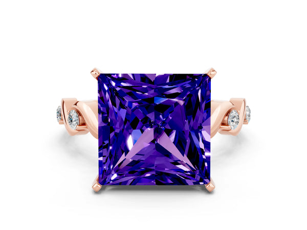 Rose gold Princess Cut Tanzanite Solitaire Twisted Band with Round  Accents and Prong Setting