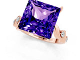 Rose gold Princess Cut Tanzanite Solitaire Twisted Band with Round  Accents and Prong Setting_13