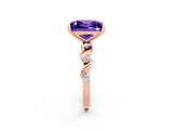 Rose gold Princess Cut Tanzanite Solitaire Twisted Band with Round  Accents and Prong Setting_14