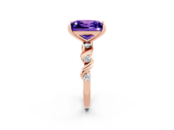 Rose gold Princess Cut Tanzanite Solitaire Twisted Band with Round  Accents and Prong Setting