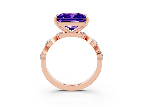 Rose gold Princess Cut Tanzanite Solitaire Twisted Band with Round  Accents and Prong Setting_15