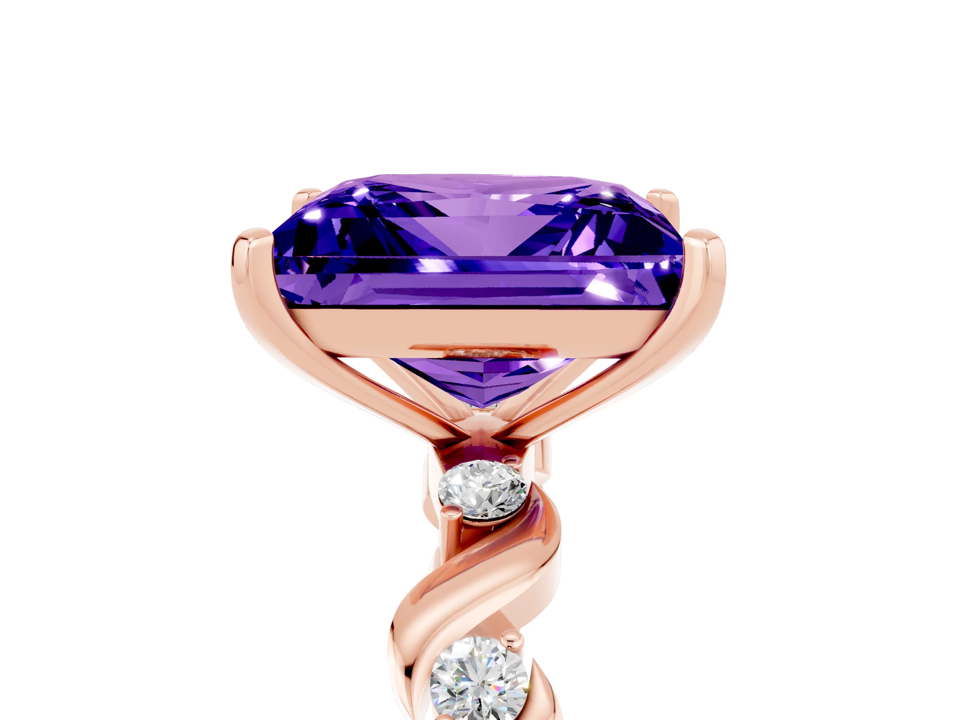 Rose gold Princess Cut Tanzanite Solitaire Twisted Band with Round  Accents and Prong Setting_17