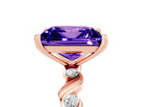 Rose gold Princess Cut Tanzanite Solitaire Twisted Band with Round  Accents and Prong Setting_17
