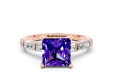 Rose gold Princess Cut Tanzanite Solitaire with Side Baguettes and Channel Set Band
