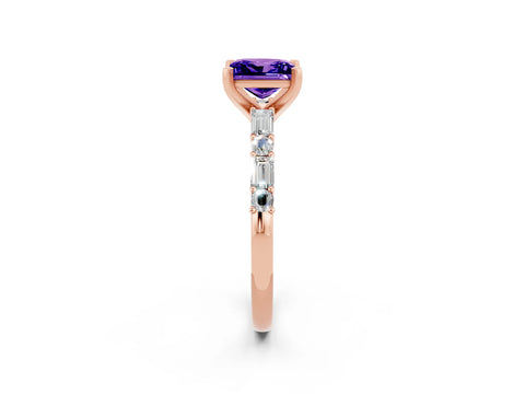 Rose gold Princess Cut Tanzanite Solitaire with Side Baguettes and Channel Set Band_2