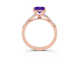 Rose gold Princess Cut Tanzanite Solitaire with Side Baguettes and Channel Set Band_3