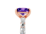 Rose gold Princess Cut Tanzanite Solitaire with Side Baguettes and Channel Set Band_5