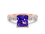 Rose gold Princess Cut Tanzanite Solitaire with Side Stones, Pave Band, Four-Prong Setting_36